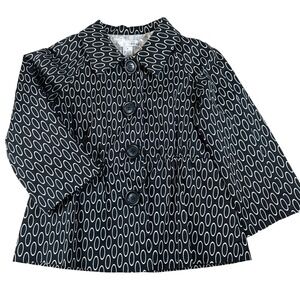 WDNY Geometric Oval Print Button Front Jacket Womens 6 Black White